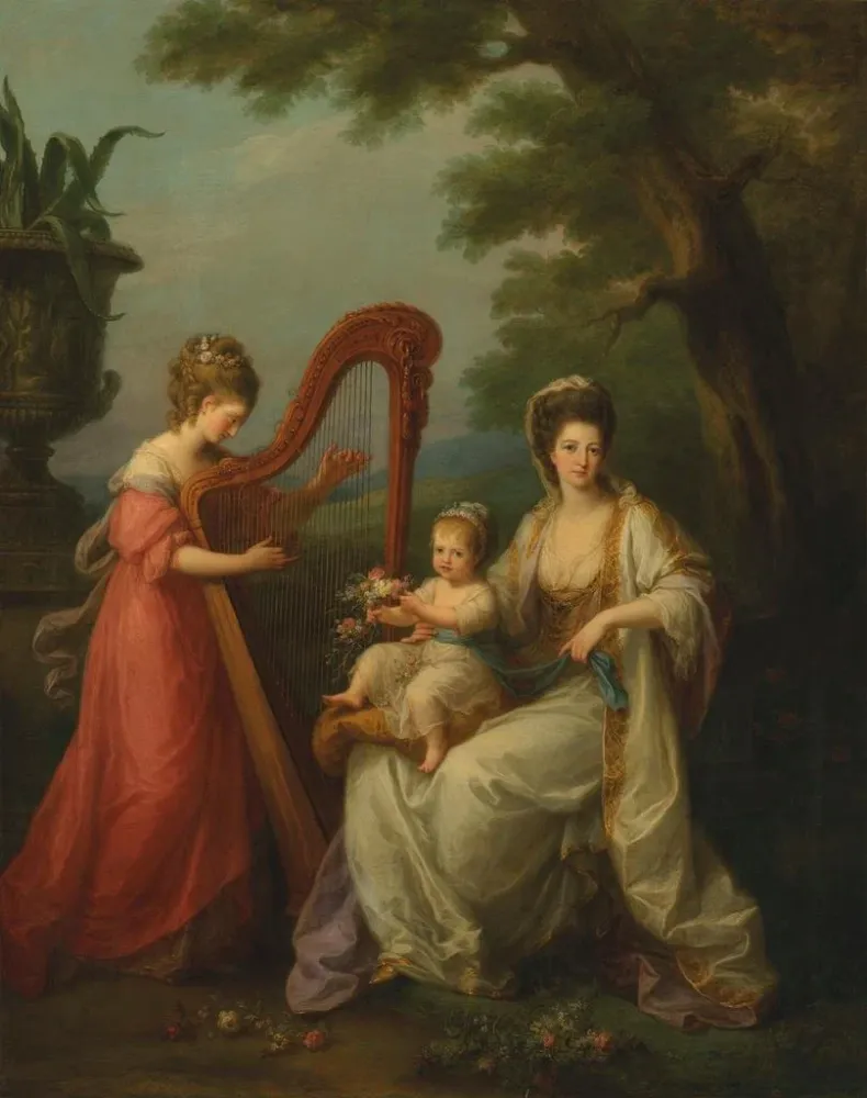 Gemälde Gruppenporträt von Lady Elizabeth Smith, Countess Stanley de Derby, mit ihrem kleinen Sohn Edward, dem zukünftigen...