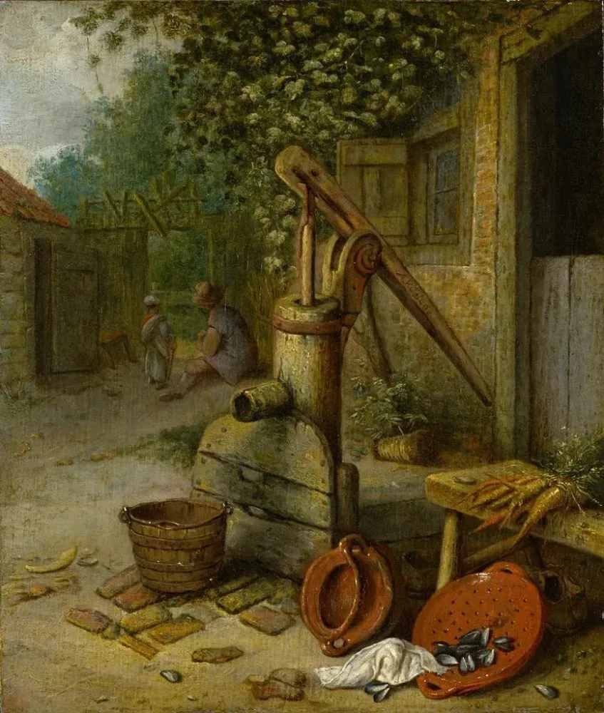 Gemälde Hof eines Bauernhofs mit Pumpbrunnen - Adriaen van Ostade | Kunstdruck