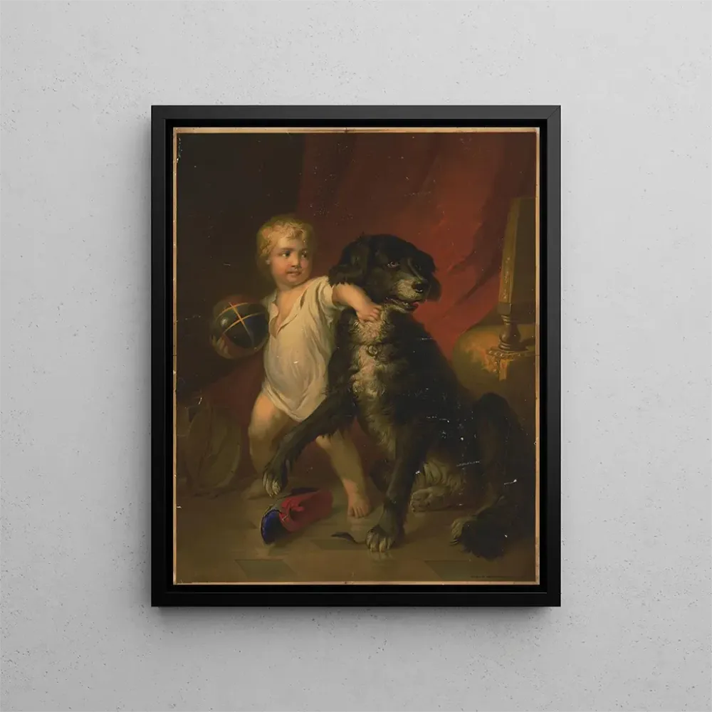 Gemälde Hund und Kind mit einem Ball - Edmund Foerster Co | Kunstdruck