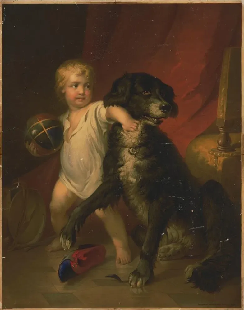 Gemälde Hund und Kind mit einem Ball - Edmund Foerster Co | Kunstdruck
