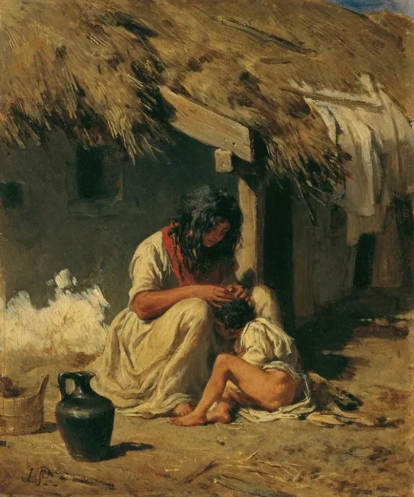 Gemälde Idylle eines ungarischen Dorfes - August von Pettenkofen | Kunstdruck