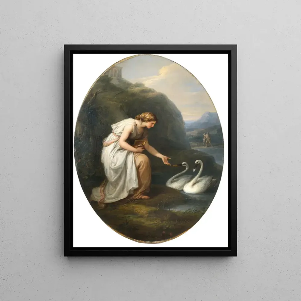 Gemälde Immortalia, die Nymphe der Unsterblichkeit, erhält Namentafeln von zwei Schwänen - Angelica Kauffman | Kunstdruck