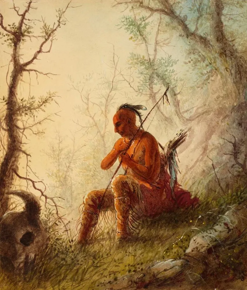 Gemälde Indien Sioux auf einem Grab - Alfred Jacob Miller | Kunstdruck