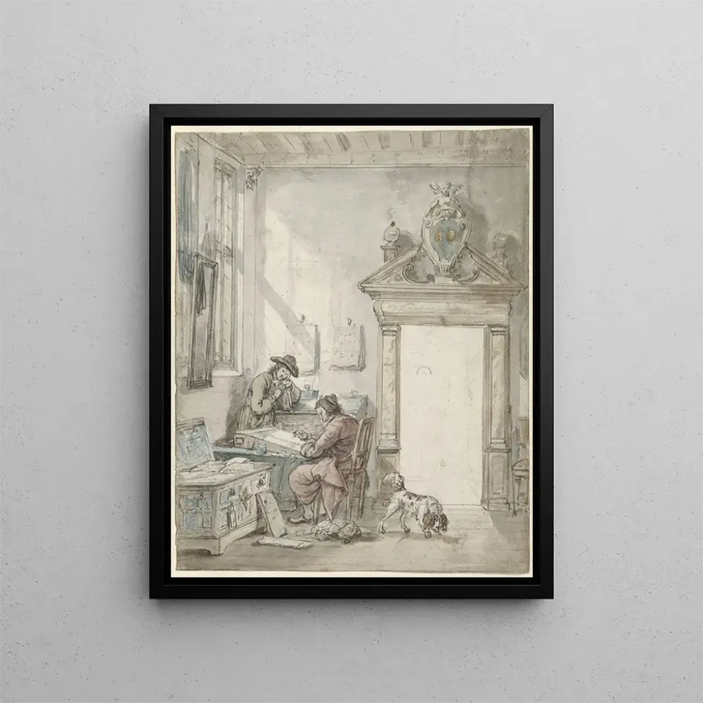 Gemälde Innenszene mit einem Mann, der einem Schreibtisch schreibt - Abraham van Strij | Kunstdruck