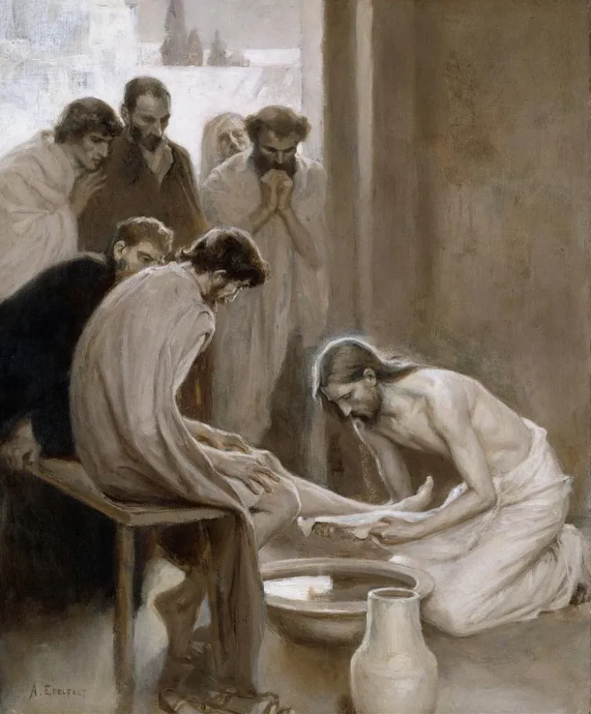 Gemälde Jesus wäscht seinen Jüngern die Füße - Albert Edelfelt | Kunstdruck