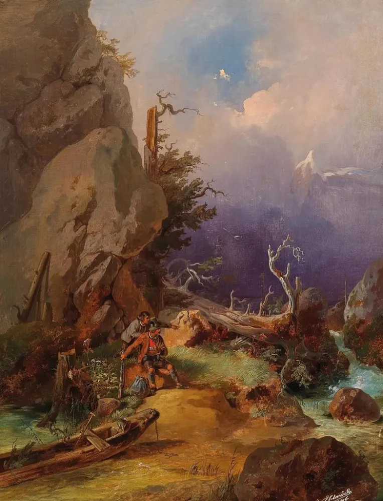 Gemälde Jäger Ruhe - Anton Schrödl | Kunstdruck