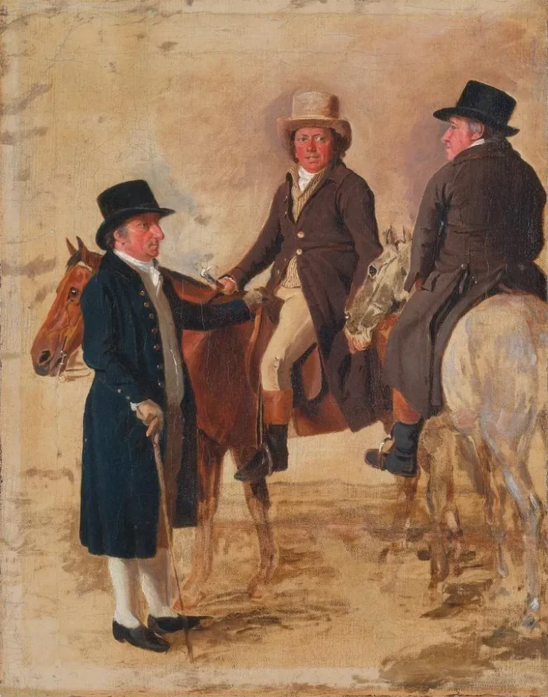 Gemälde John Hilton, Schiedsrichter des Parcours Newmarket, John Fuller, Leiter des Parcours und John Stevens - Benjamin M...