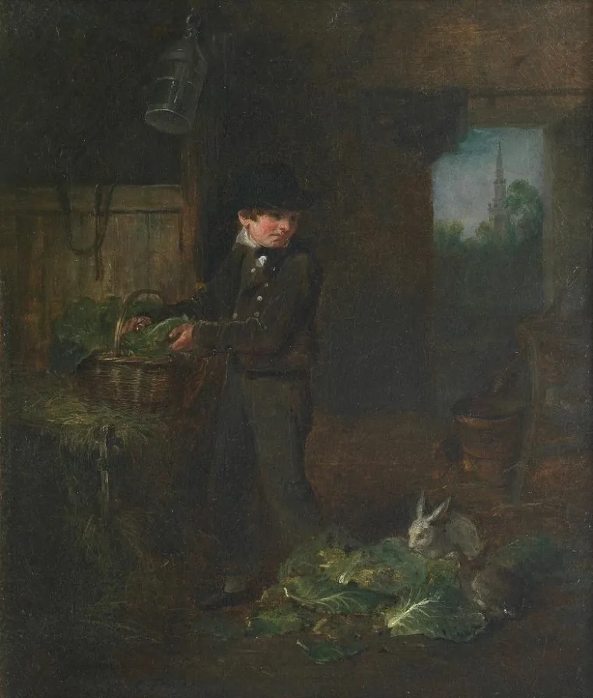 Gemälde Junge, der Kaninchen füttert - Alexander George Fraser | Kunstdruck