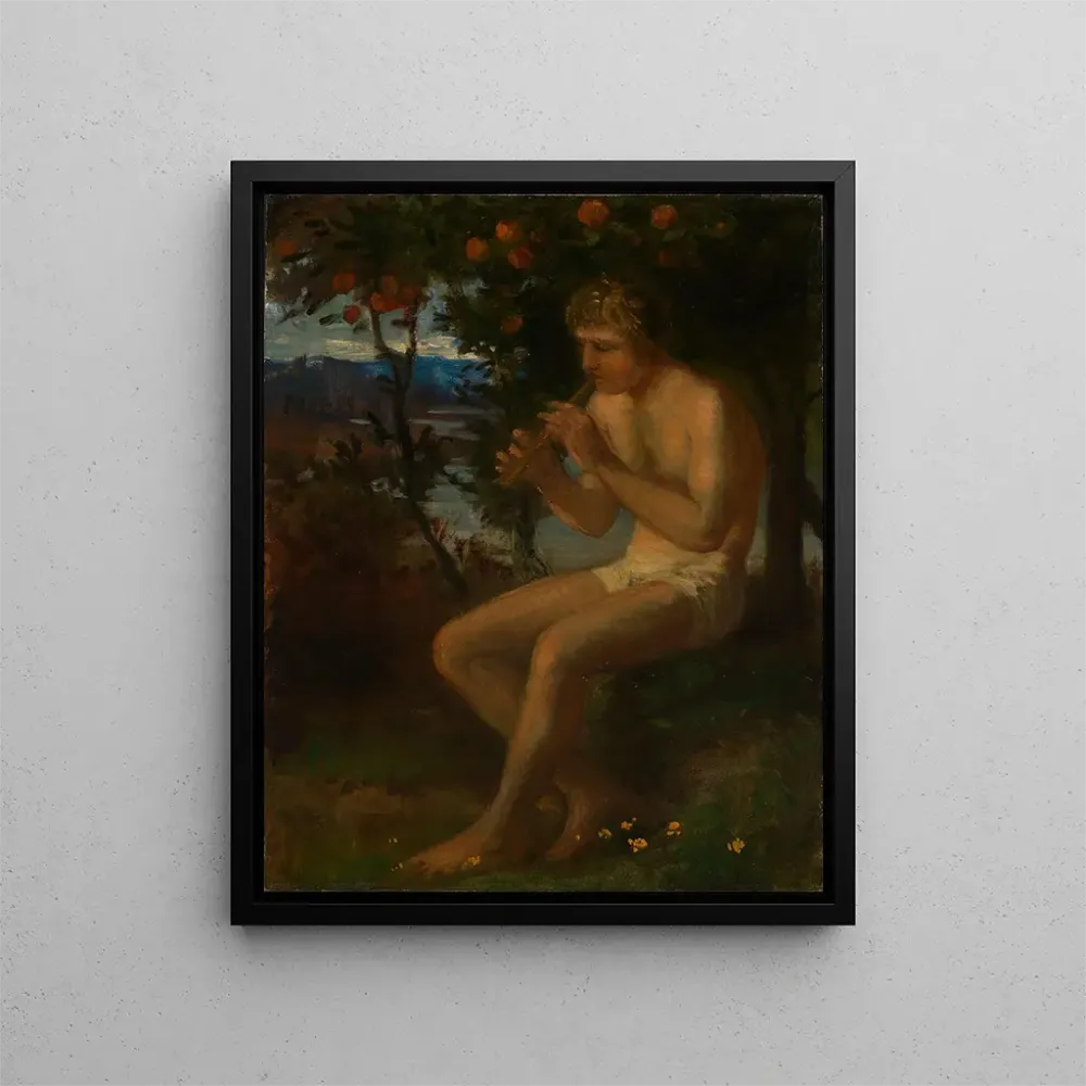 Gemälde Junge, der am Seeufer Flöte spielt - Albert Lang | Kunstdruck