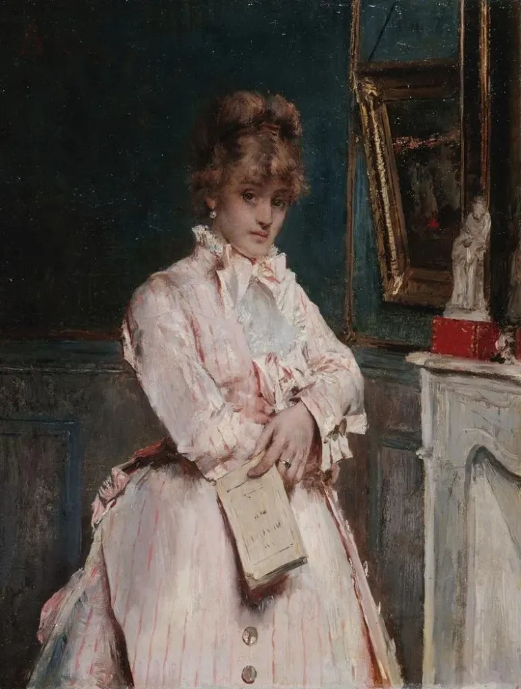 Gemälde Junge Frau, die ein Buch hält - Alfred Stevens | Kunstdruck