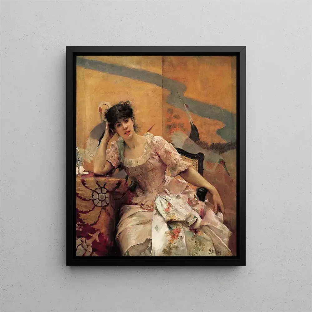 Gemälde Junge Frau mit einem japanischen Paravent - Alfred Stevens | Kunstdruck