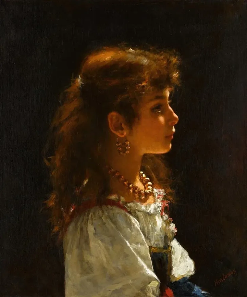 Gemälde Junge Frau im Profil - Alexei Harlamoff | Kunstdruck