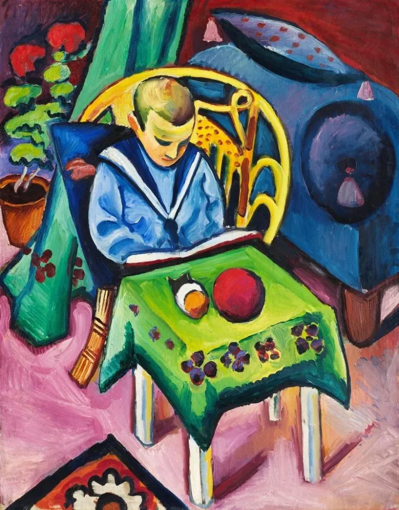 Gemälde Junge mit einem Buch und Spielzeug - August Macke | Kunstdruck