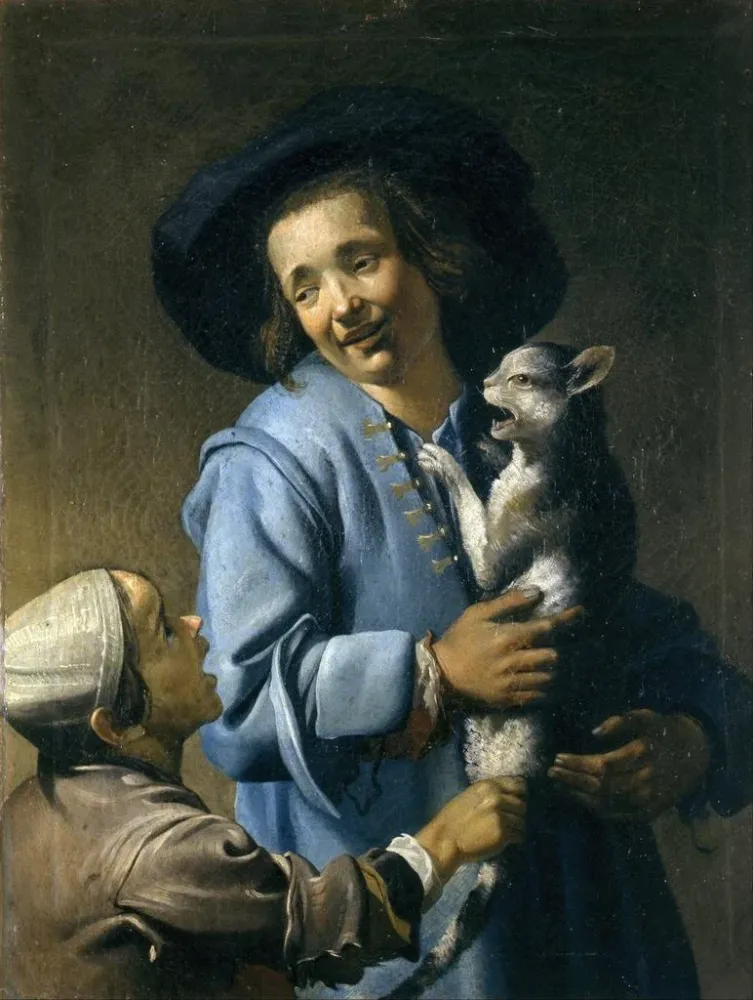Gemälde Junge spielen mit der Katze - Abraham Bloemaert | Kunstdruck