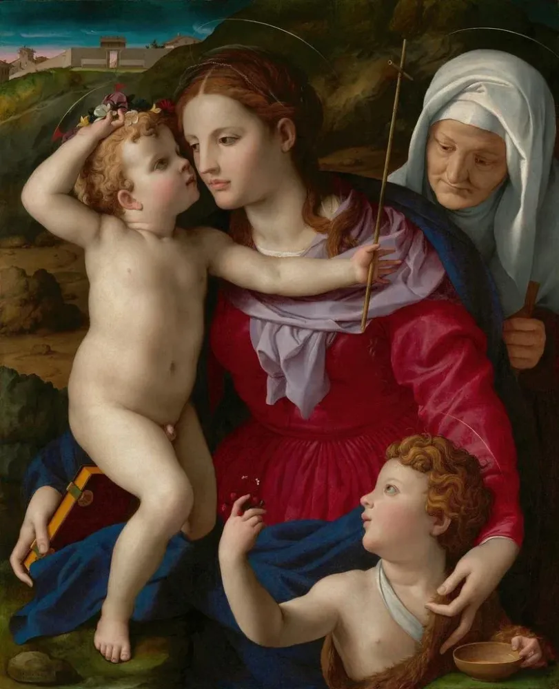 Gemälde Jungfrau mit Kind mit heilige Elisabeth und heiliger Johannes der Täufer - Agnolo Bronzino | Kunstdruck