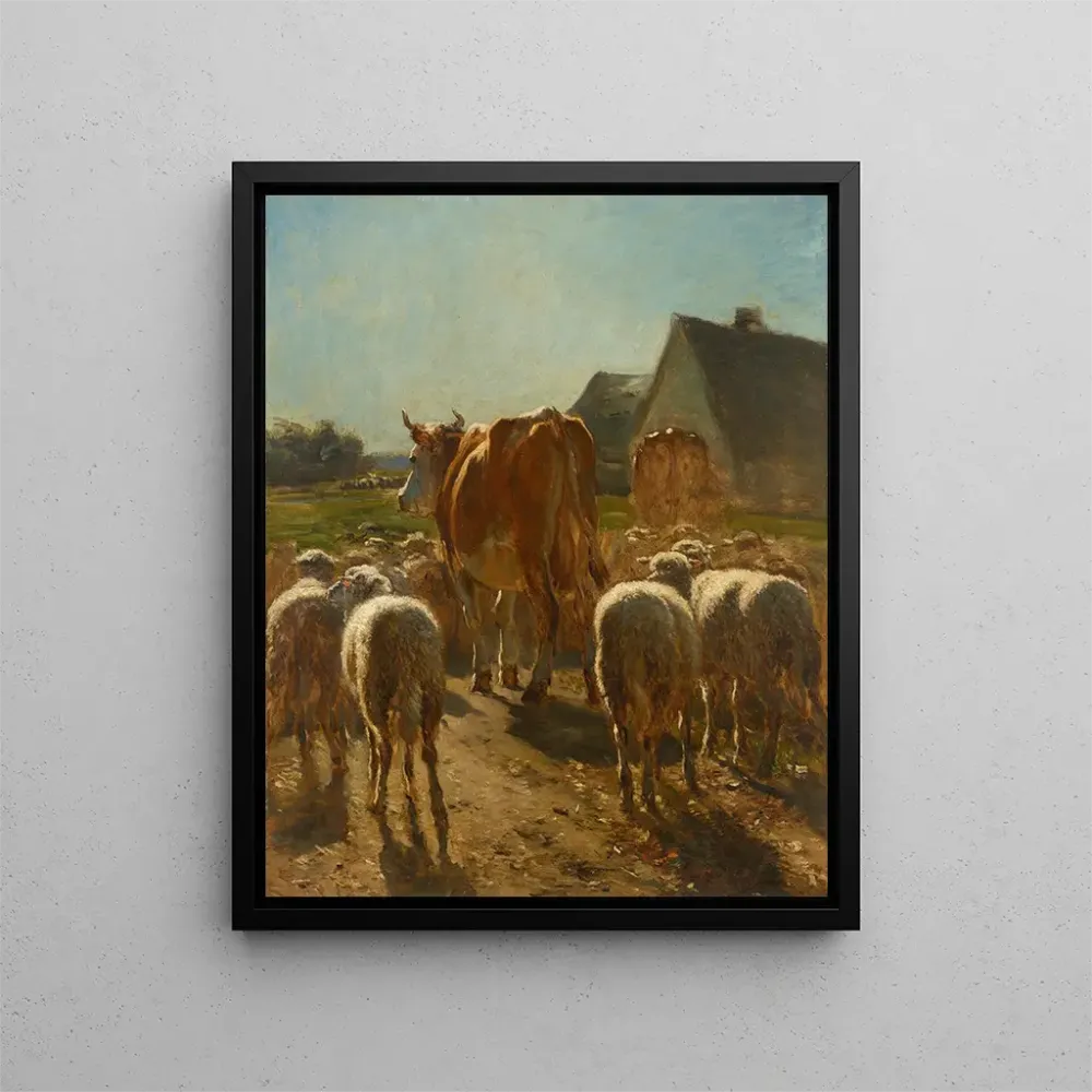Gemälde Kühe und Schafe, die zur Farm zurückkehren, Sonnenlichteffekt - Constant Troyon | Kunstdruck