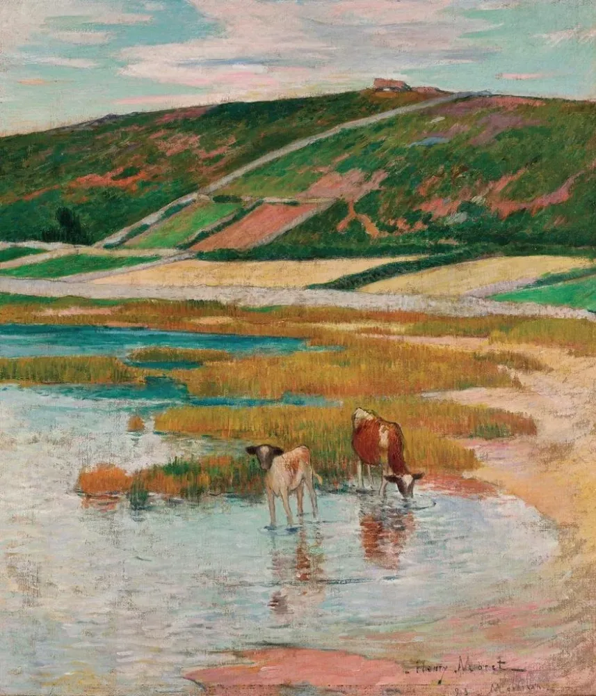 Gemälde Kühe am Wassertränke - Henry Moret | Kunstdruck