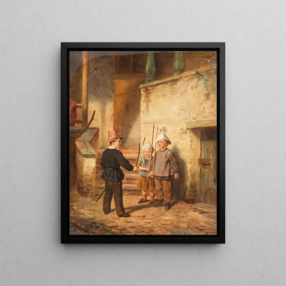 Gemälde Kinder spielen mit Soldaten - Auguste Bachelin | Kunstdruck