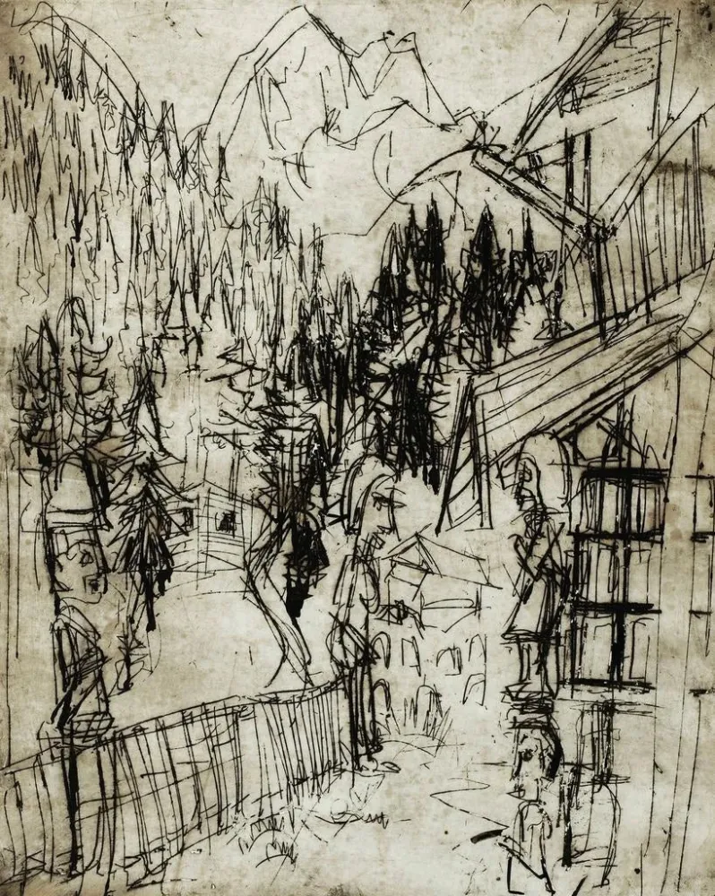Gemälde Kirchnerhaus sur le Wildboden avec vue sur le Sertig - Albert Müller | Kunstdruck