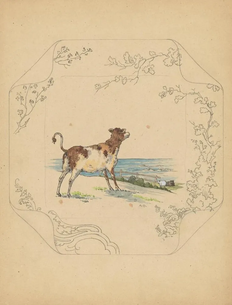 Gemälde Konzeption einer Platte des Modells Square mit Kühen auf dem Meer - Albert Louis Dammouse | Kunstdruck
