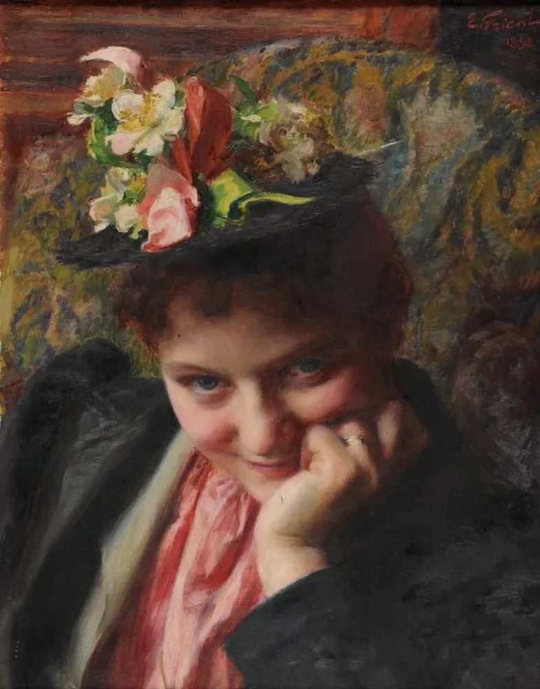 Gemälde Kunstdruck Le chapeau de fleurs – Émile Friant | Kunstdruck