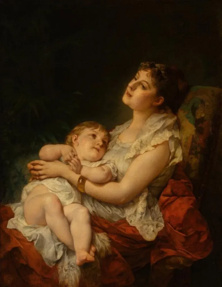 Gemälde L'amour d'une mère - Adolphe Jourdan | Kunstdruck