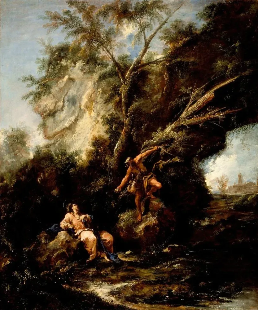 Gemälde Landschaft mit der Versuchung Christi - Alessandro Magnasco | Kunstdruck