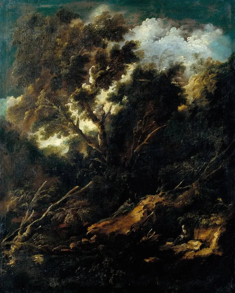 Gemälde Landschaft mit einem Franziskanermönch, der liest und betet - Antonio Francesco Peruzzini | Kunstdruck