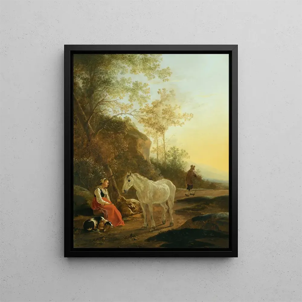 Gemälde Landschaft mit einer Schäferin und einem weißen Pferd - Adam Pynacker | Kunstdruck