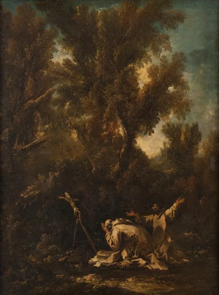 Gemälde Landschaft mit zwei reuigen Mönchen - Alessandro Magnasco | Kunstdruck