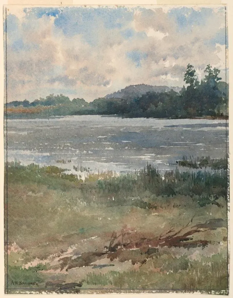 Gemälde Landschaft am Seeufer - Arnold William Brunner | Kunstdruck