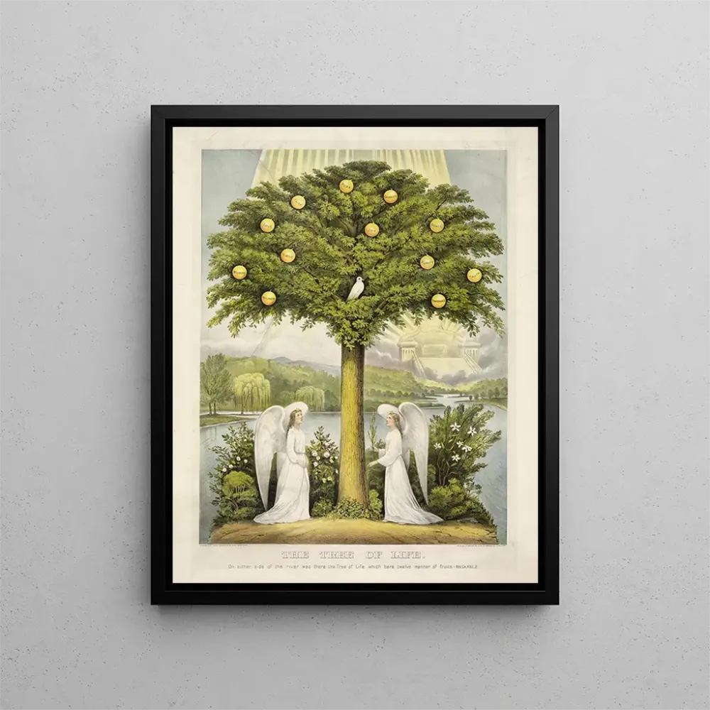Gemälde L'Arbre de vie de chaque côté du fleuve était l'arbre de vie qui portait douze sortes de fruits - Currier Ives | K...