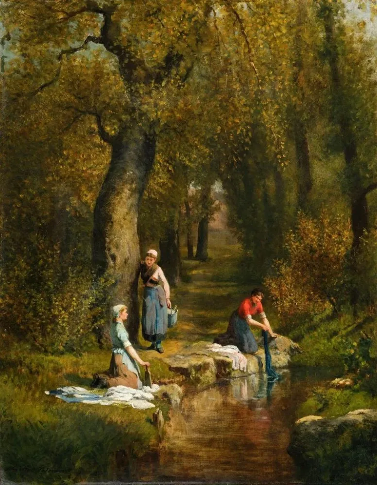Gemälde Lavandières dans un paysage - Adolphe Théodore Jules Martial Potémont
