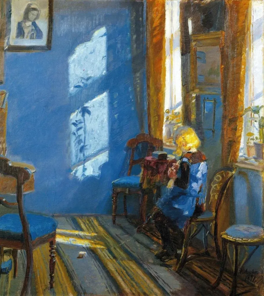 Gemälde Lumière du soleil dans la chambre bleue - Anna Archer | Kunstdruck