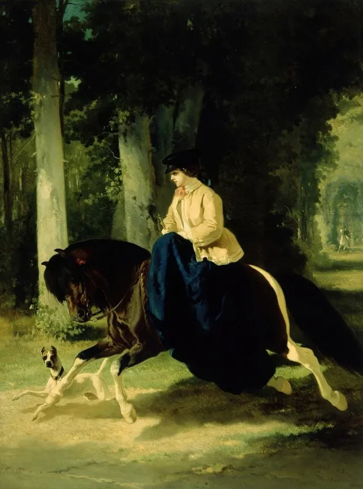 Gemälde Mademoiselle de Mosselmann Reiten im Bois de Boulogne Paris - Alfred de Dreux