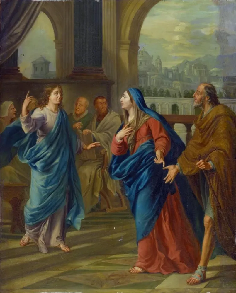 Gemälde Maria und Joseph finden Jesus im Alter von zwölf Jahren im Tempel - Anonym | Kunstdruck
