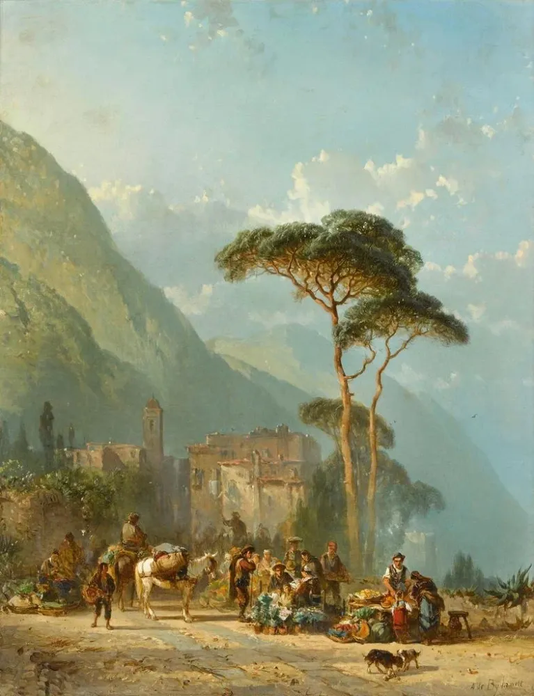 Gemälde Markttag Cannobio - Alfred Eduard Agenor de Bylandt