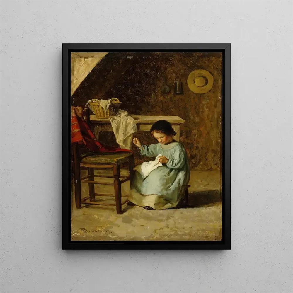 Gemälde Mädchen, das näht - Adolf von Becker | Kunstdruck