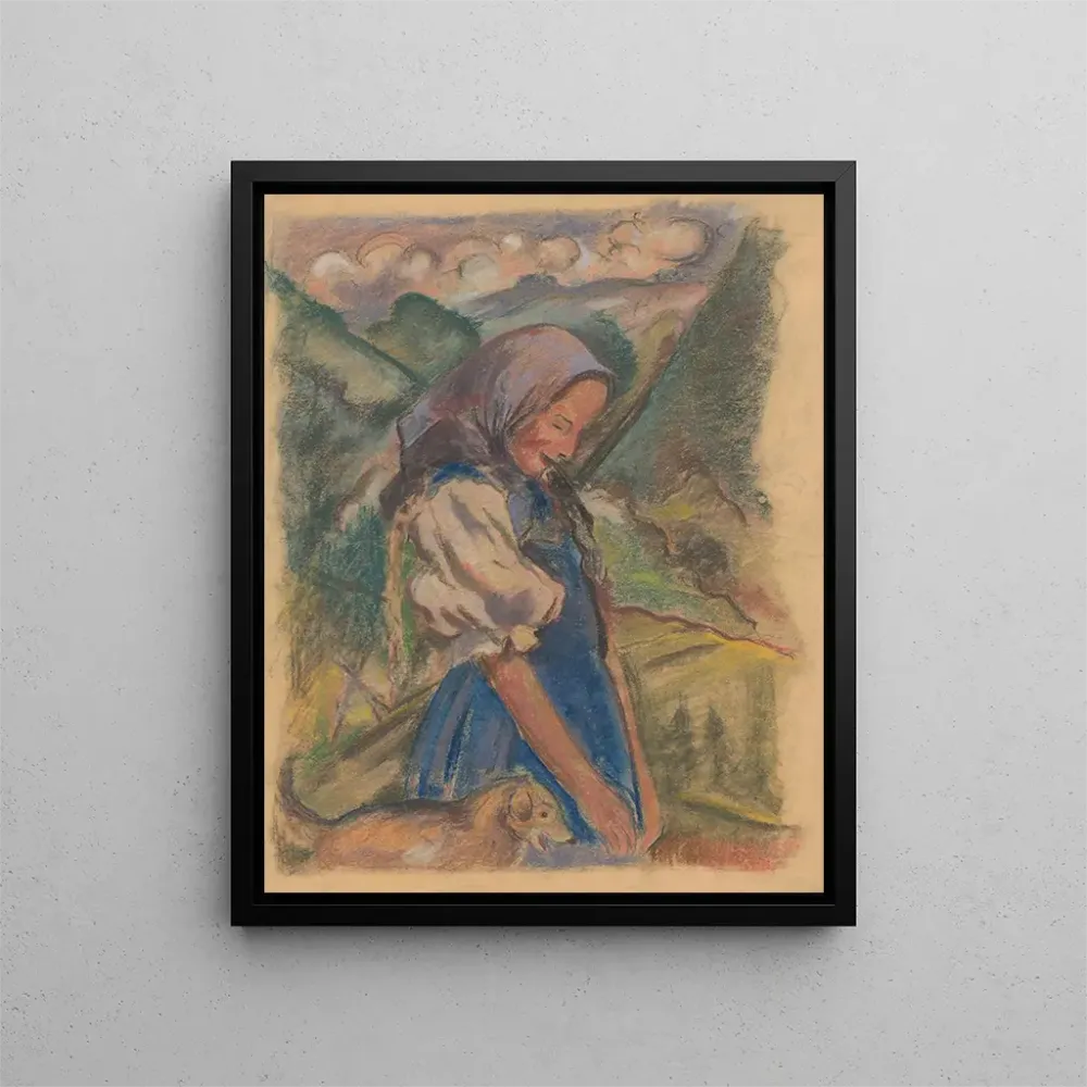 Gemälde Mädchen mit einem Hund einer Landschaft - Arnold Peter Weisz-Kubínč | Kunstdruck