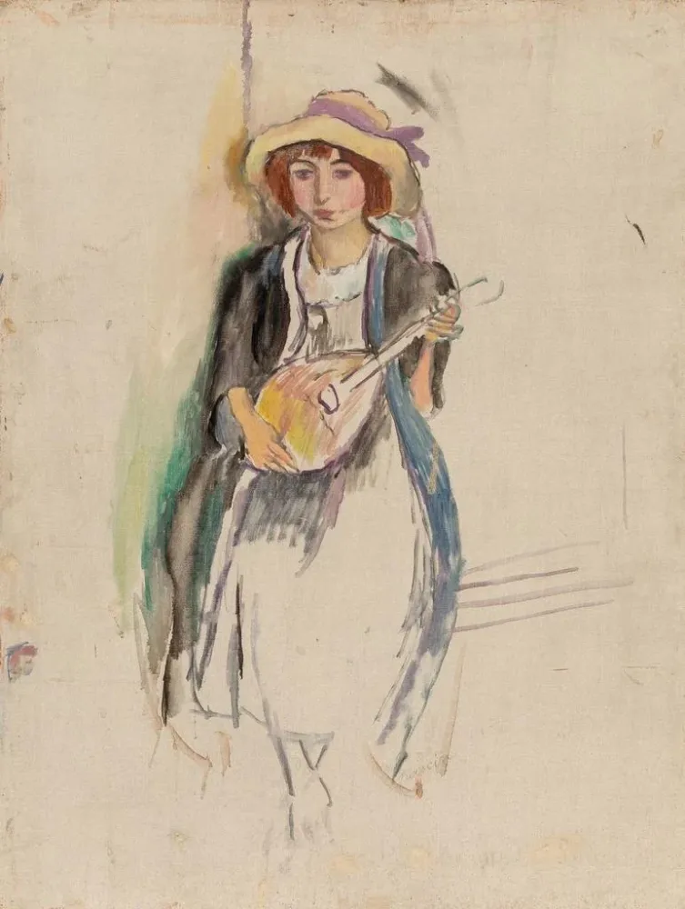 Gemälde Mädchen mit Mandoline - Jules Pascin | Kunstdruck
