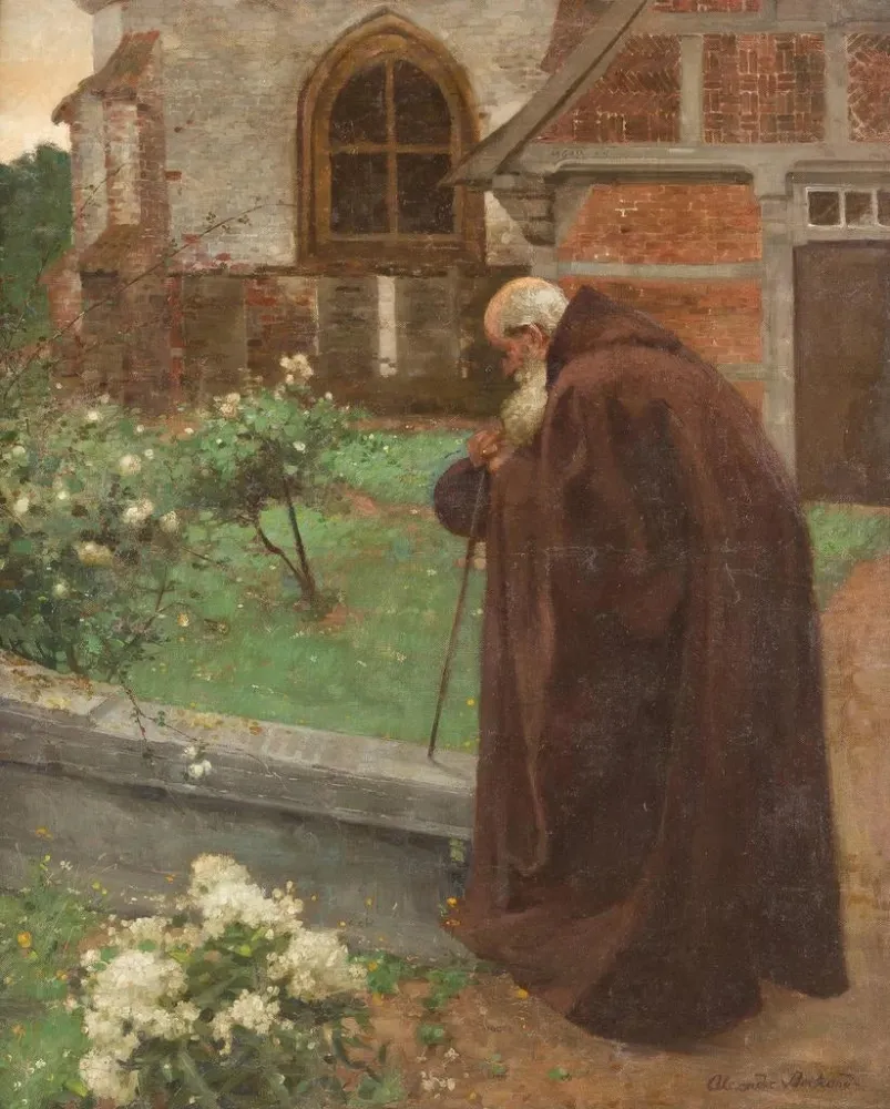 Gemälde Mönch im Garten des Klosters - Alexander Bertrand | Kunstdruck
