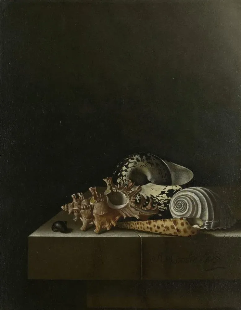 Gemälde Muscheln auf einem Steinsockel - Adriaen Coorte | Kunstdruck