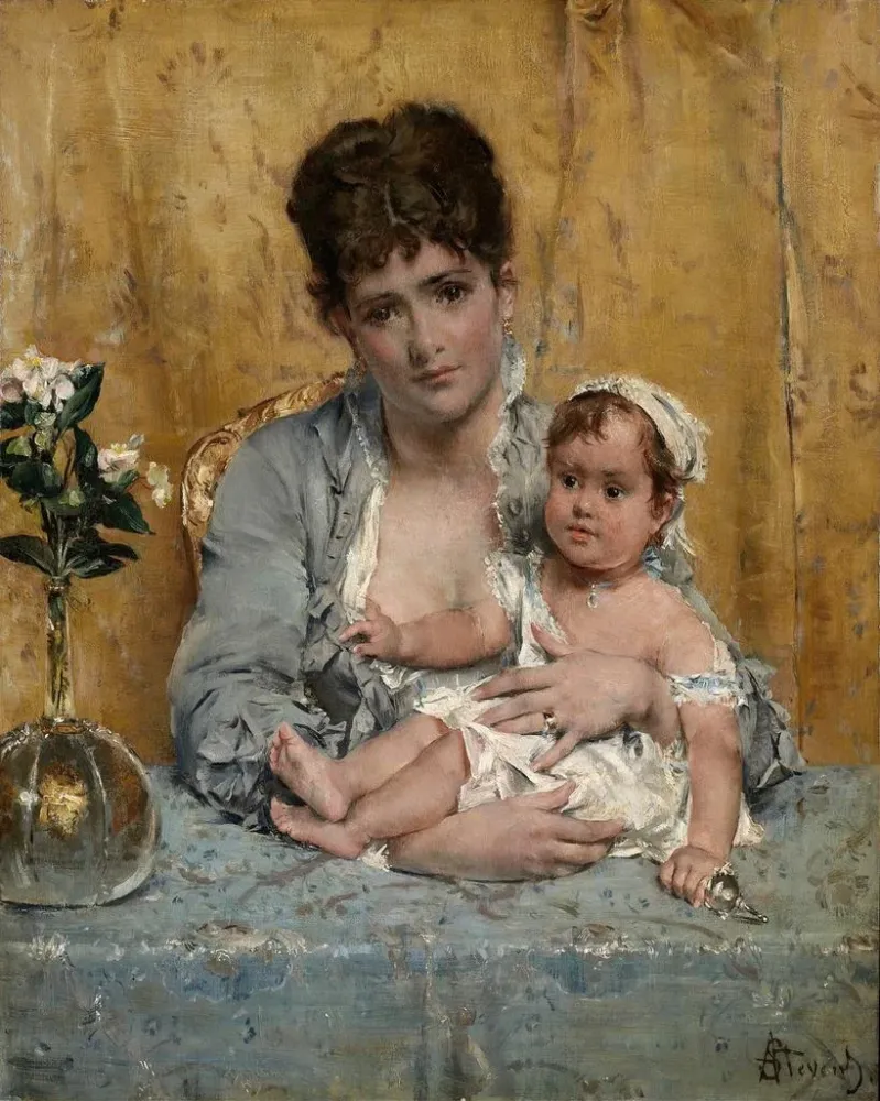 Gemälde Mutter und Kind - Alfred Stevens | Kunstdruck