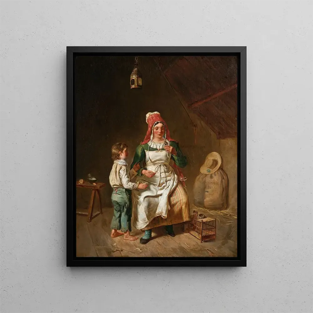Gemälde Mutter und Sohn mit einem Vogel - Anne-Geneviève Greuze | Kunstdruck