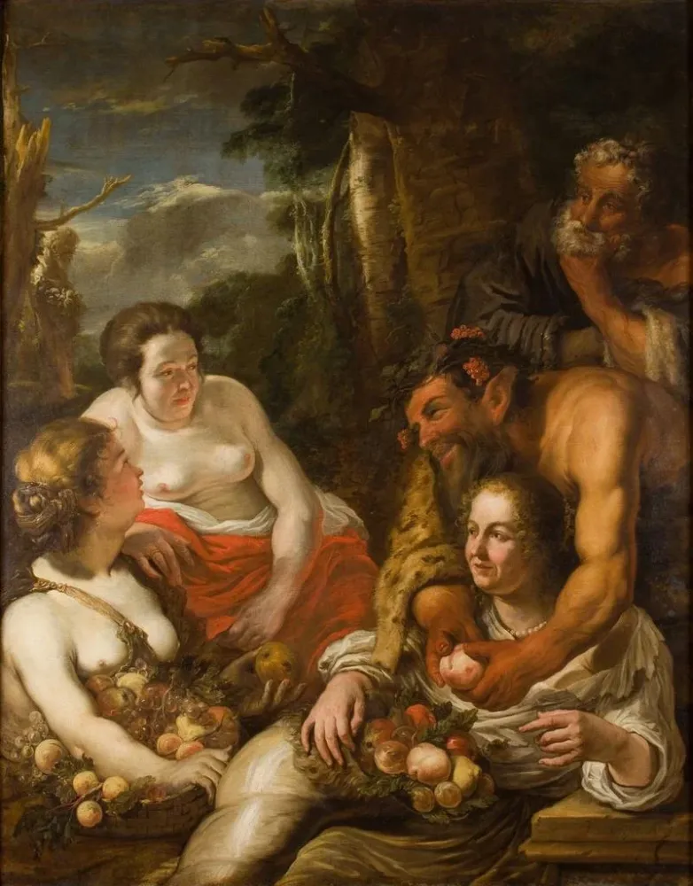 Gemälde Mythologische Szene, die den Füllhorn füllt - Daniel Jacobs | Kunstdruck