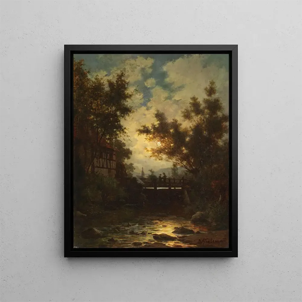 Gemälde Nacht des Vollmonds am Dorfbach - Adolf Stademann | Kunstdruck
