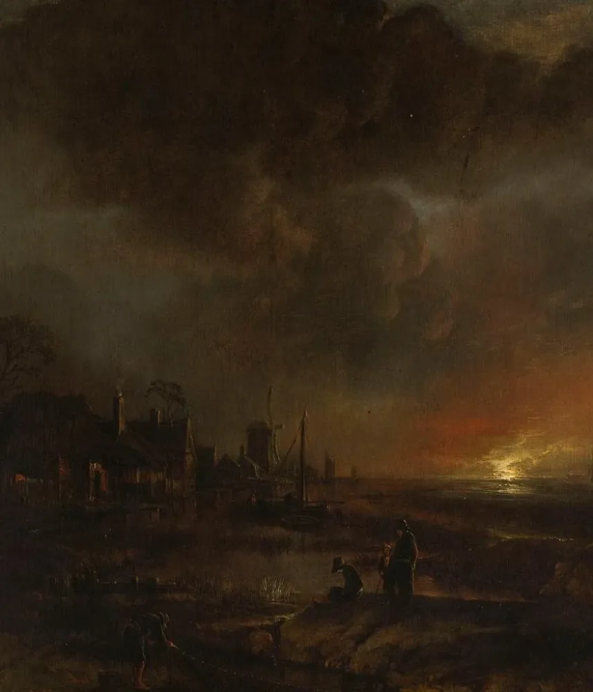 Gemälde Nachtangeln - Aert van der Neer | Kunstdruck