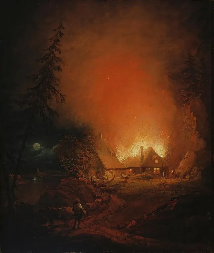 Gemälde Nachtsbrand einem Bauernhaus - Alexander Laurus | Kunstdruck