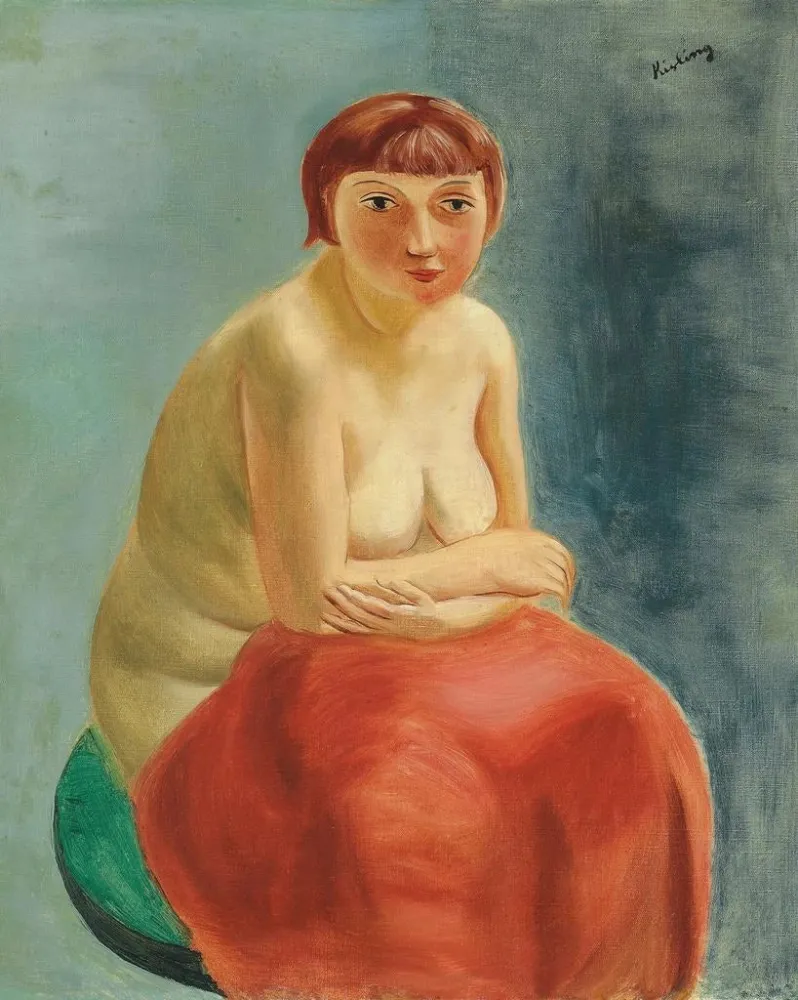 Gemälde Nacktes Sitzen rotem Draper - Moïse Kisling | Kunstdruck