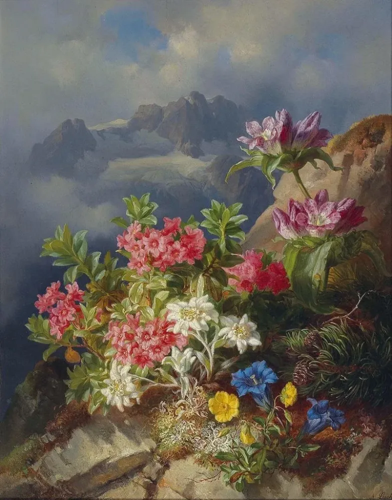 Gemälde Naturmorte mit Alpenblumen - Andreas Lach | Kunstdruck